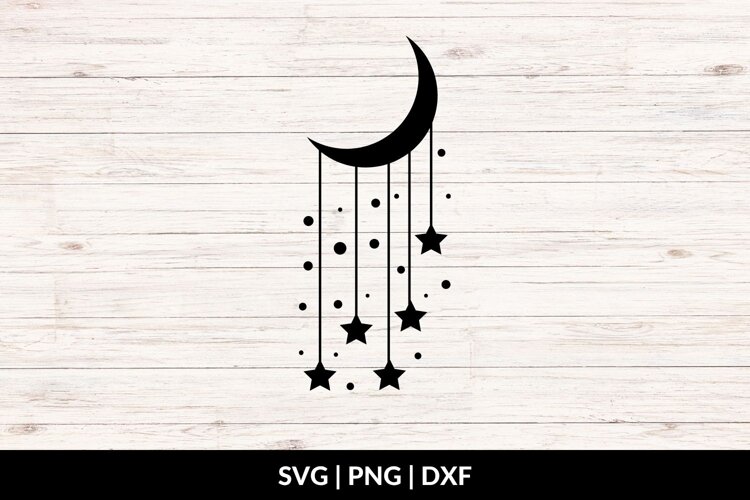 Moon with Hanging Stars SVG, Moon and Stars example image 1