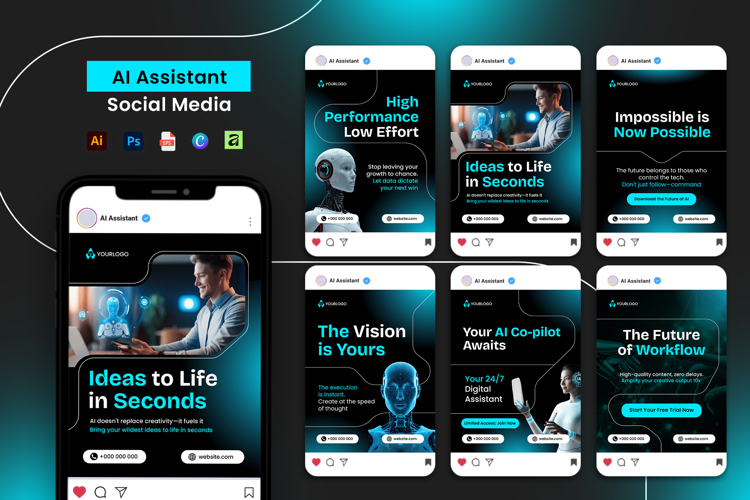 Blue Contrast AI Assistant instagram Carousel Post