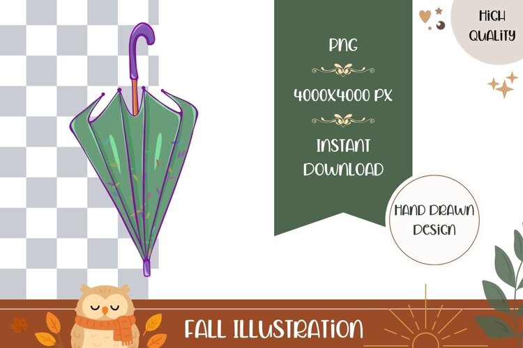 Hand Drawn Fall Illustration, Cartoon Umbrella PNG example image 1