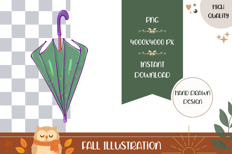 Hand Drawn Fall Illustration, Cartoon Umbrella PNG