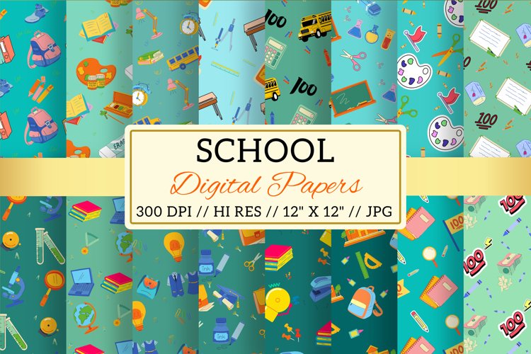 Turquoise 100 Days of School Digital Paper Patterns Design