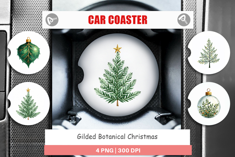 Gilded Botanical Christmas Car Coaster
