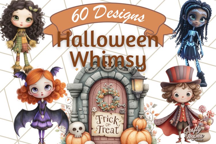 Halloween Whimsy Clipart, Cute Costume PNG Graphics