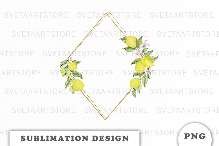 Watercolor Lemons Gold Frame png