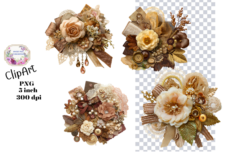 Flowers, Lace Material, Ephemera, PNG, Junk Journal, clipart