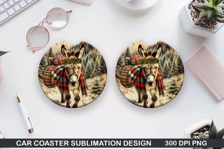 Donkey Car Coaster Sublimation| Christmas Coaster PNG