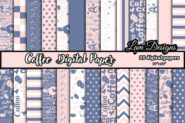 coffee digital papers, Coffee pattern, Coffee printables.