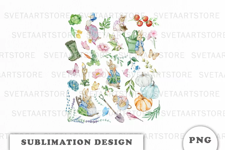 Watercolor Cottagecore Peter Rabbit Friends Sublimation png