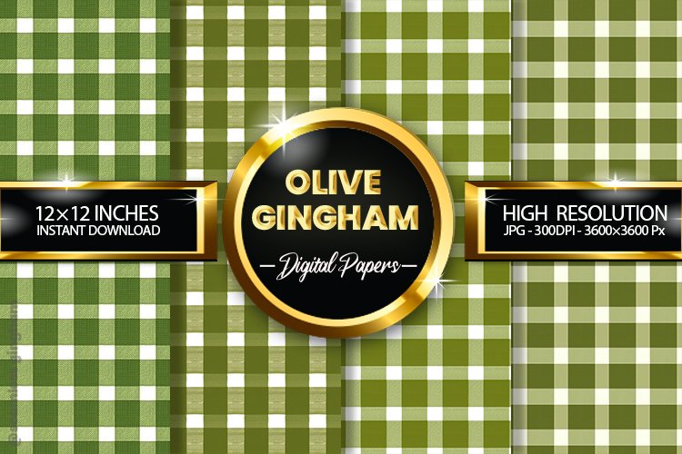 Olive Gingham Digital Papers 04 Variations