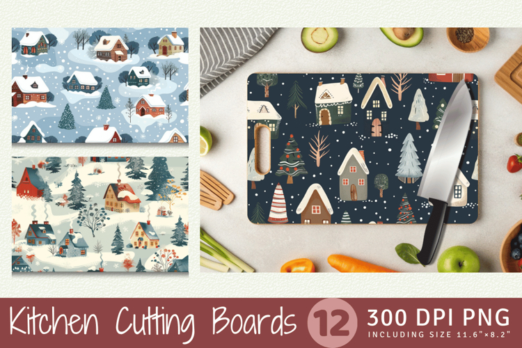 Winter Huts   Houses Cutting Boards sublimation Design