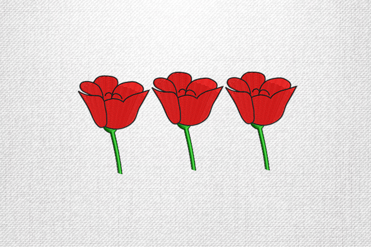 Three Red Tulip Flowers Embroidery Design