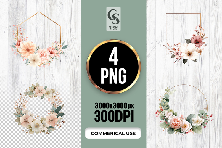 Geometric Blush Floral Frame Clipart Sublimation PNG