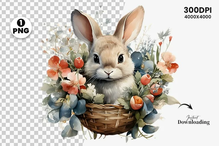 Watercolor Easter Day Sublimation Clipart | Easter Bunny PNG