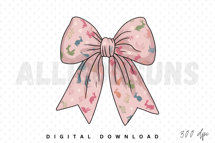 Retro Coquette Easter Bunny Bow Sublimation PNG