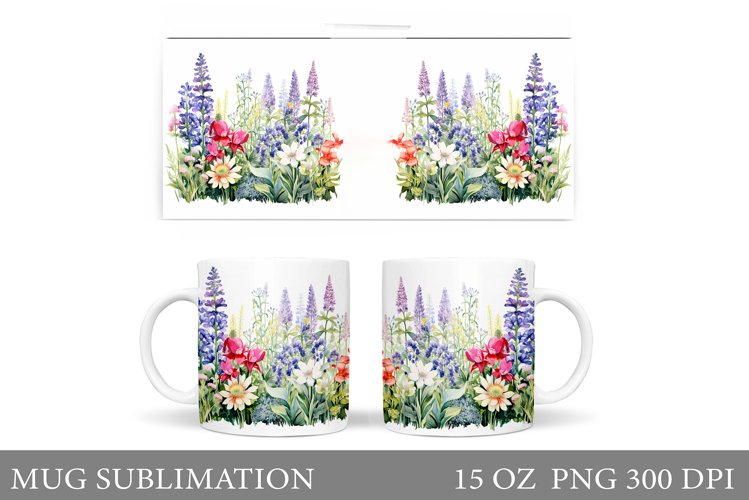 Wildflowers Mug Sublimation. Flowers Mug Wrap Design example image 1