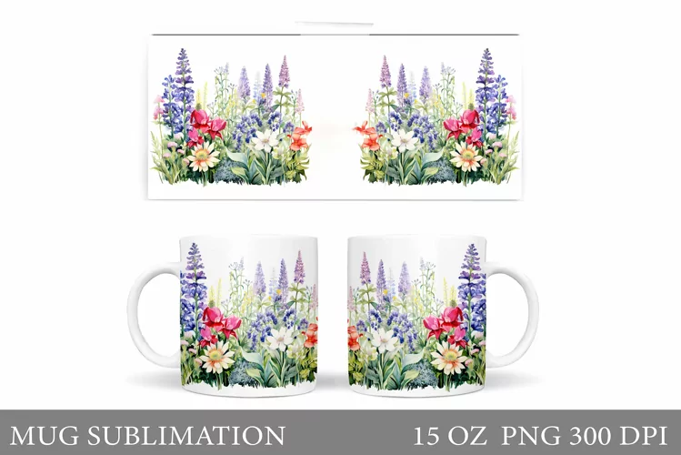 Wildflowers Mug Sublimation. Flowers Mug Wrap Design