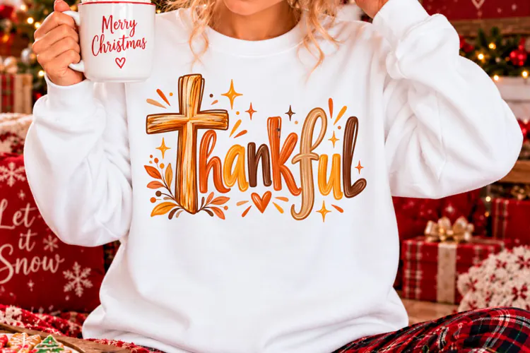 Thankful Christian Cross Thanksgiving PNG