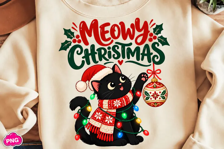 Meowy Christmas PNG, Christmas Cat PNG, Christmas Season PNG