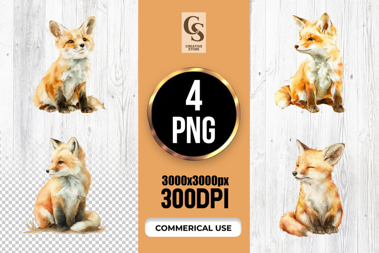 Cute Watercolor Fox Clipart Image 10