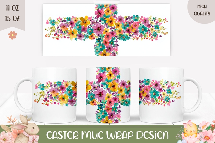 Floral Christian Cross Mug Wrap, Christian Mug Design