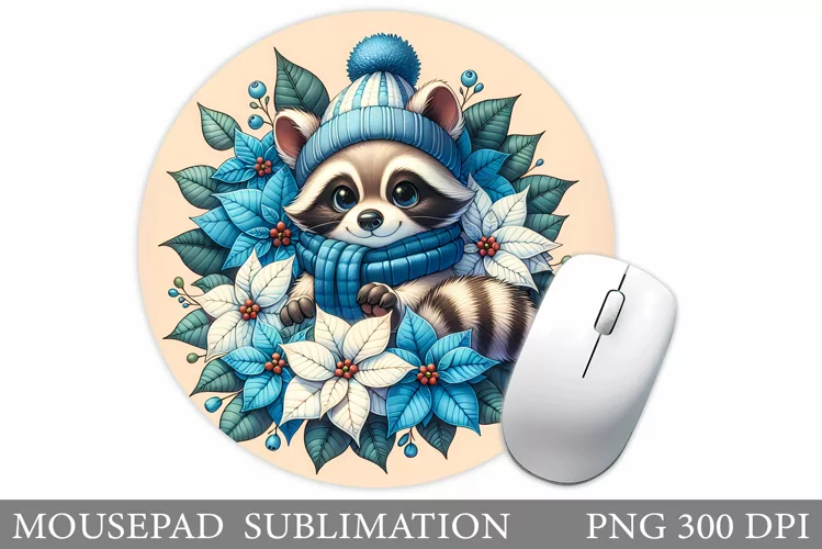 Cute Raccoon Mouse Pad. Christmas Mouse Pad Design