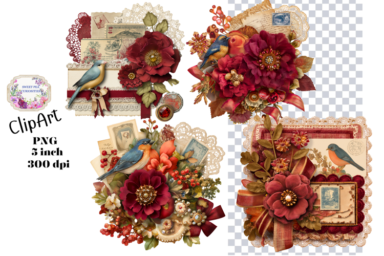 Tags, Flowers, Label, Ephemera, PNG, Junk Journal, clipart