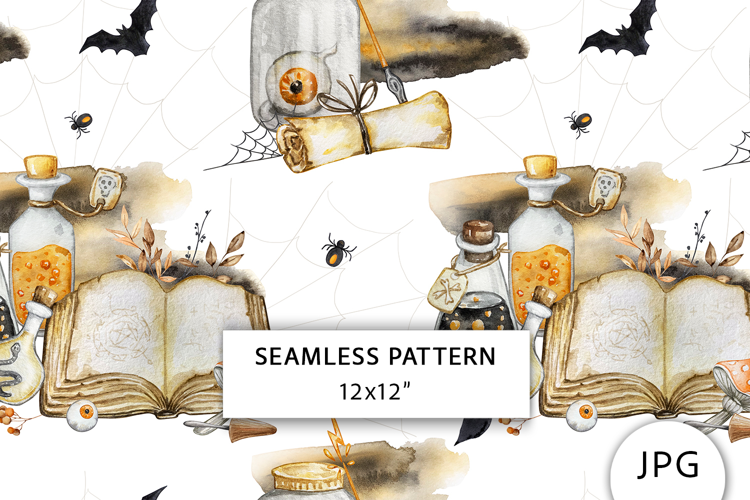 Watercolor Halloween Seamless Pattern