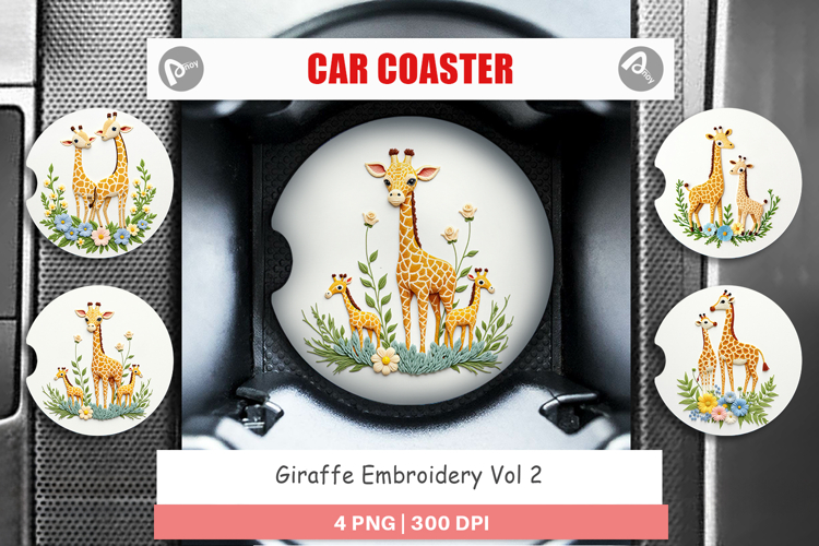 Car Coaster Giraffe Embroidery