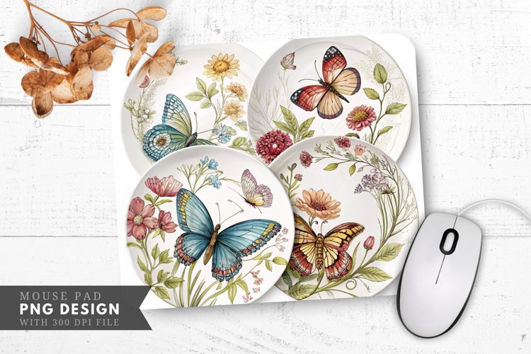 Butterfly and Floral Decorative Mouse Pad PNG Design example image 1