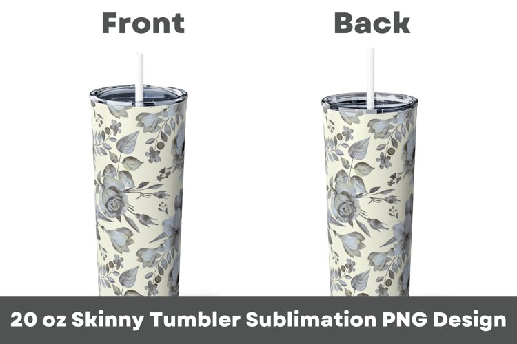 Silver Flowers Pattern 20 oz Tumbler Sublimation PNG