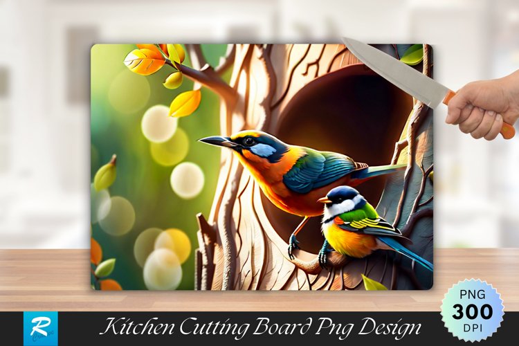 Bird Family in a Tree Cutting Board Sublimation Design example image 1