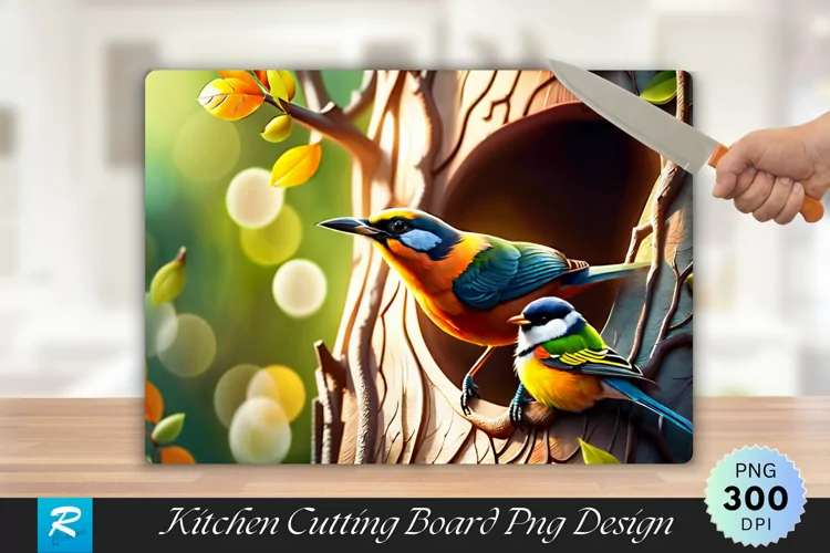 Bird Family in a Tree Cutting Board Sublimation Design