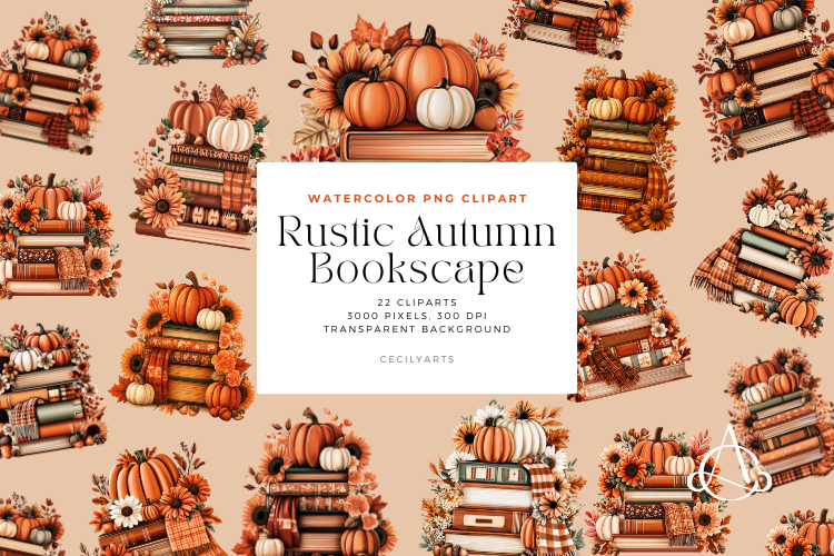 Rustic Autumn Bookscape Clipart Bundle