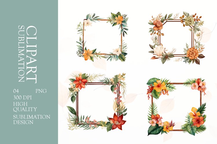 Watercolor floral wearth frame clipart sublimation png