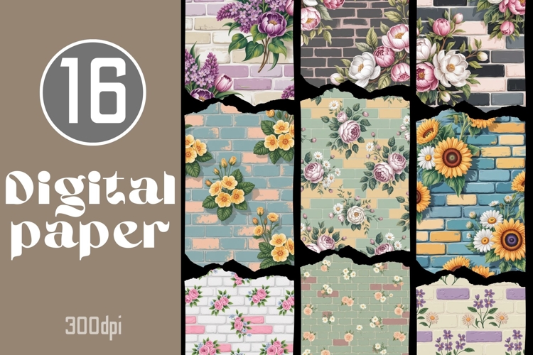 Floral Brick Digital Paper Pack