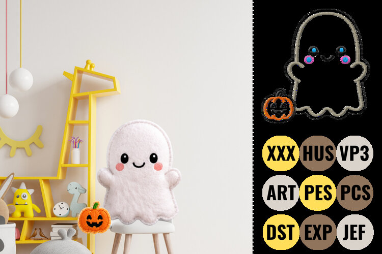 Cute Ghost Applique Embroidery Design example image 1