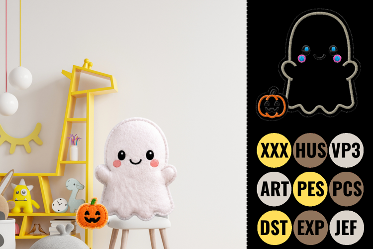 Cute Ghost Applique Embroidery Design