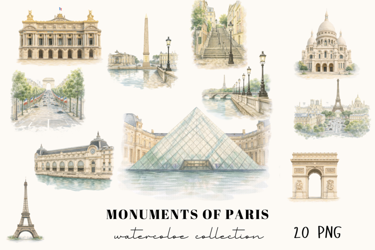 Paris Watercolor Clipart Bundle