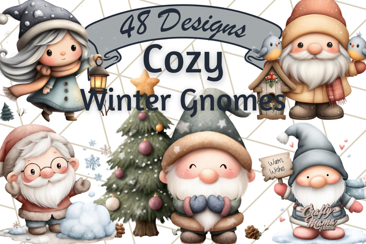 Watercolor Winter Gnome Clipart, Cute Gnome Christmas PNG