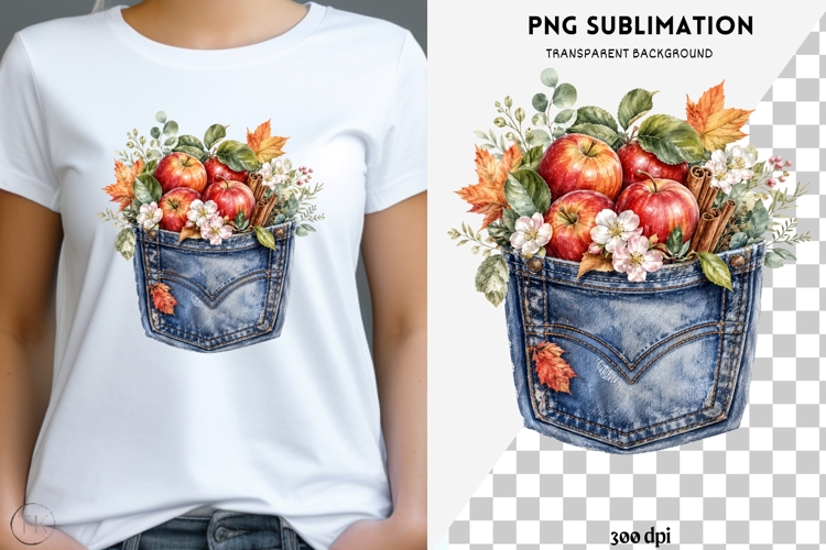Autumn denim pocket png design for T-shirts