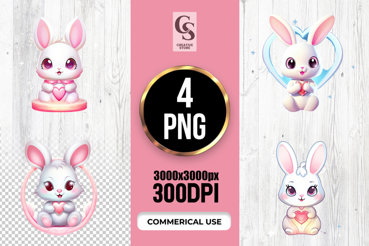 Cute Bunny Holding Heart Illustration Clipart PNG