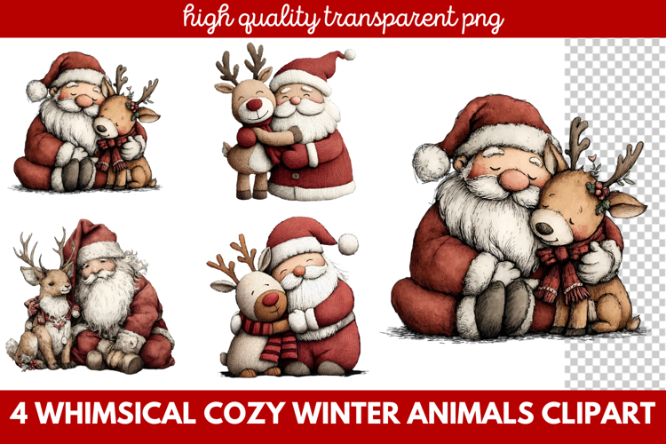 Whimsical Cozy Winter Animals Clipart | Cute Winter Wildlife