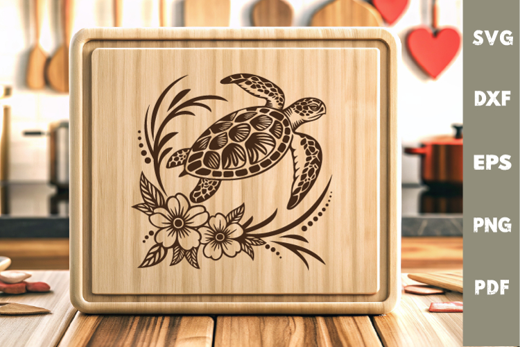 Turtle Design, Underwater World, Cutting board, Laser SVG