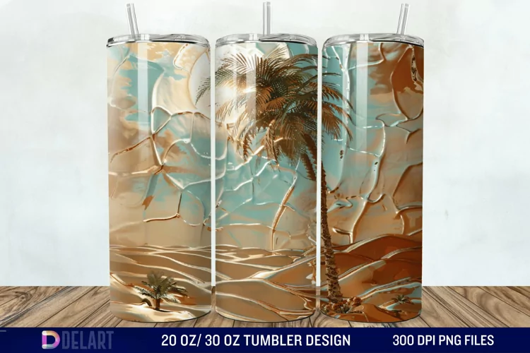 3D Tranquil Desert Oasis Stained Glass Tumbler Wrap
