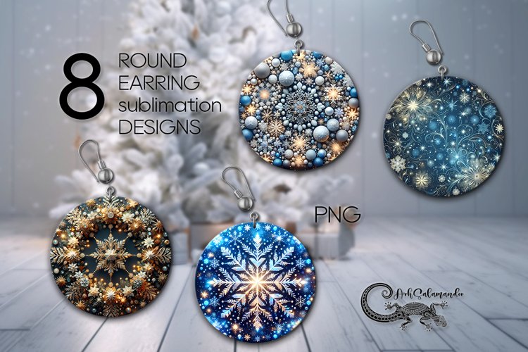 Christmas snowflake | 8 xmas Round earring Sublimation