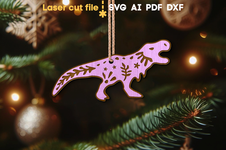 Dinosaur Christmas Ornament SVG laser cut file for Glowforge