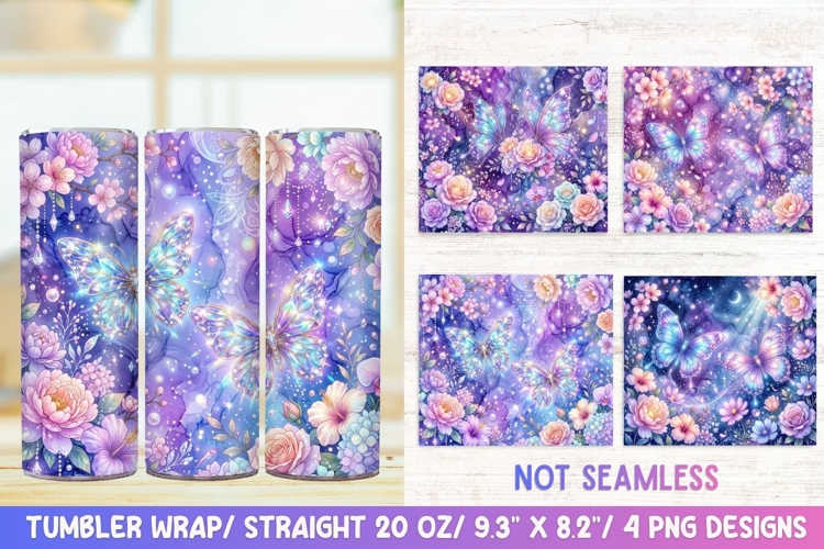 Glitter Butterfly 20 OZ Skinny Tumbler Wrap Sublimation Png.