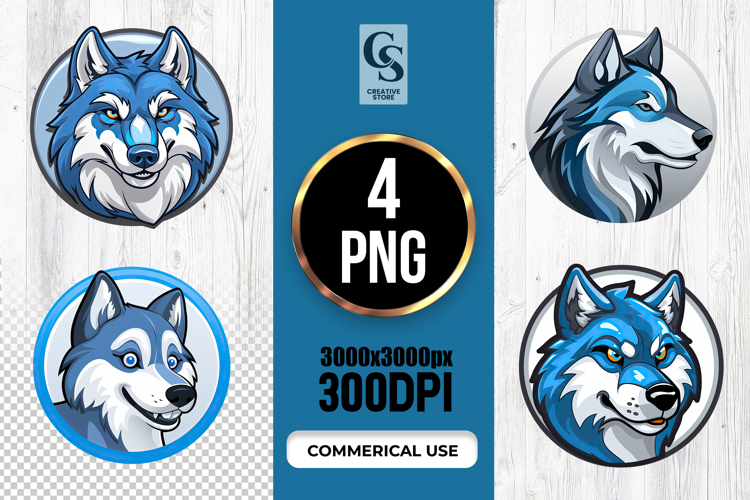 Blue Wolf Head Logo Mascot Sublimation PNG