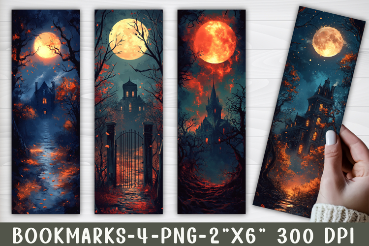 Haunted Houses Printable Bookmarks, 4 Bookmark Design