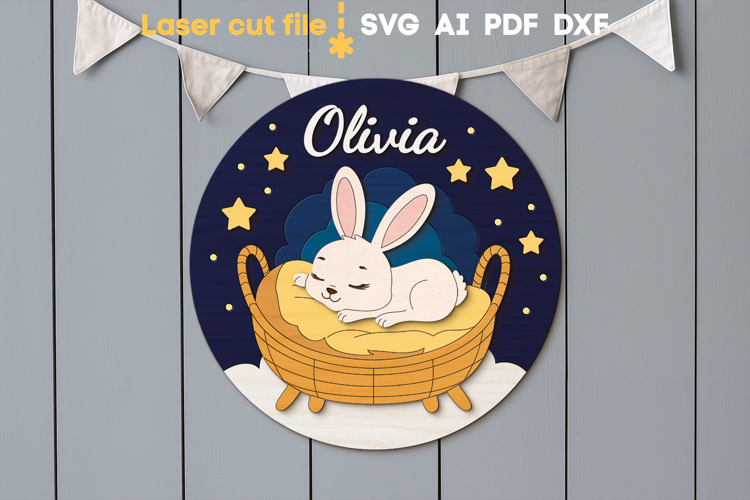 Hare Baby Name Sign SVG laser cut file for Glowforge